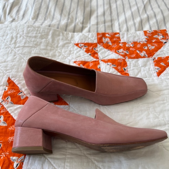 By Far Blush Suede Square Toe Pump Heel Loafers 37 6.5 7 - Picture 3 of 5